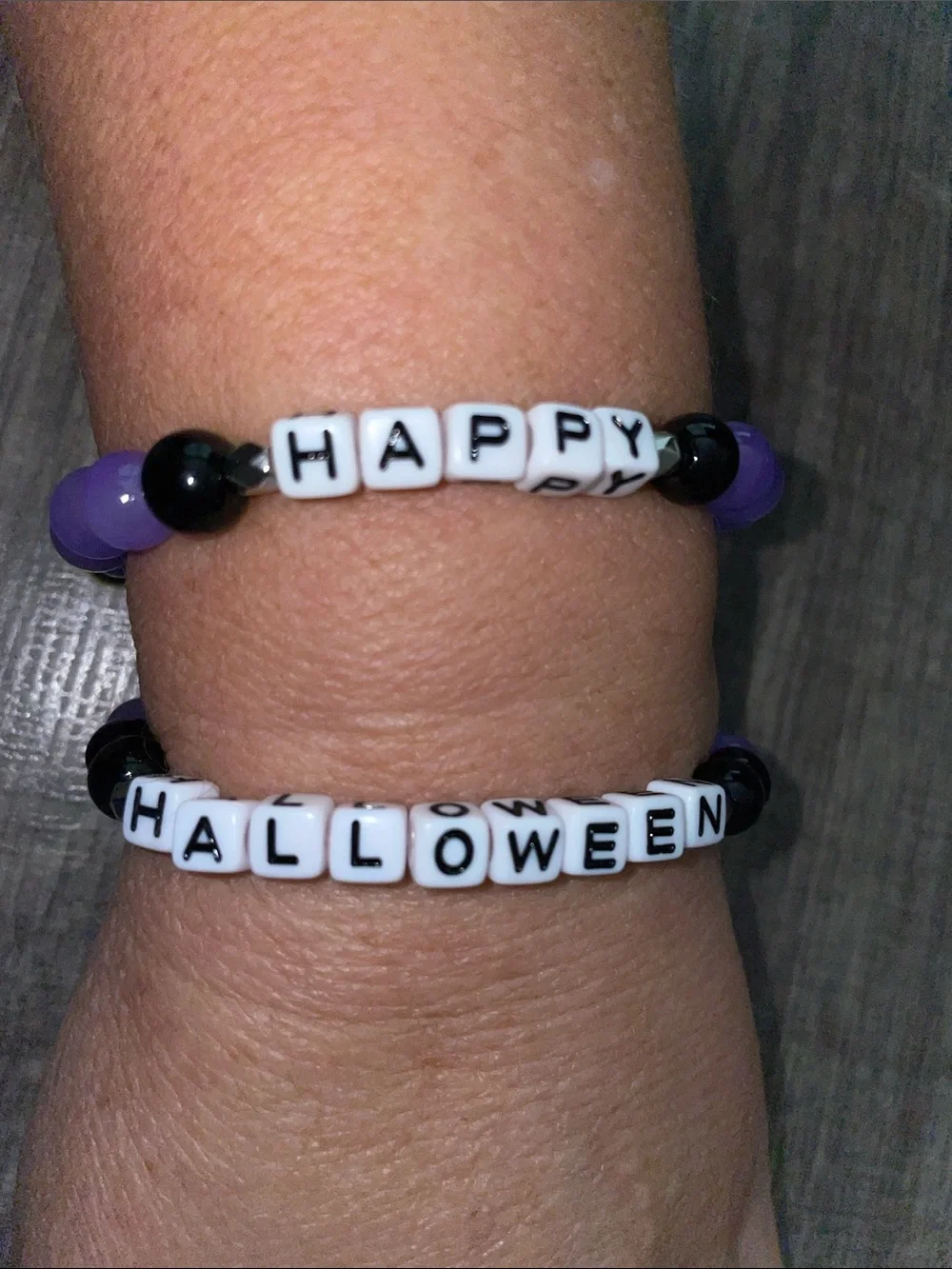 Happy Halloween Bracelets Purple and Black Glass Beads Handmade